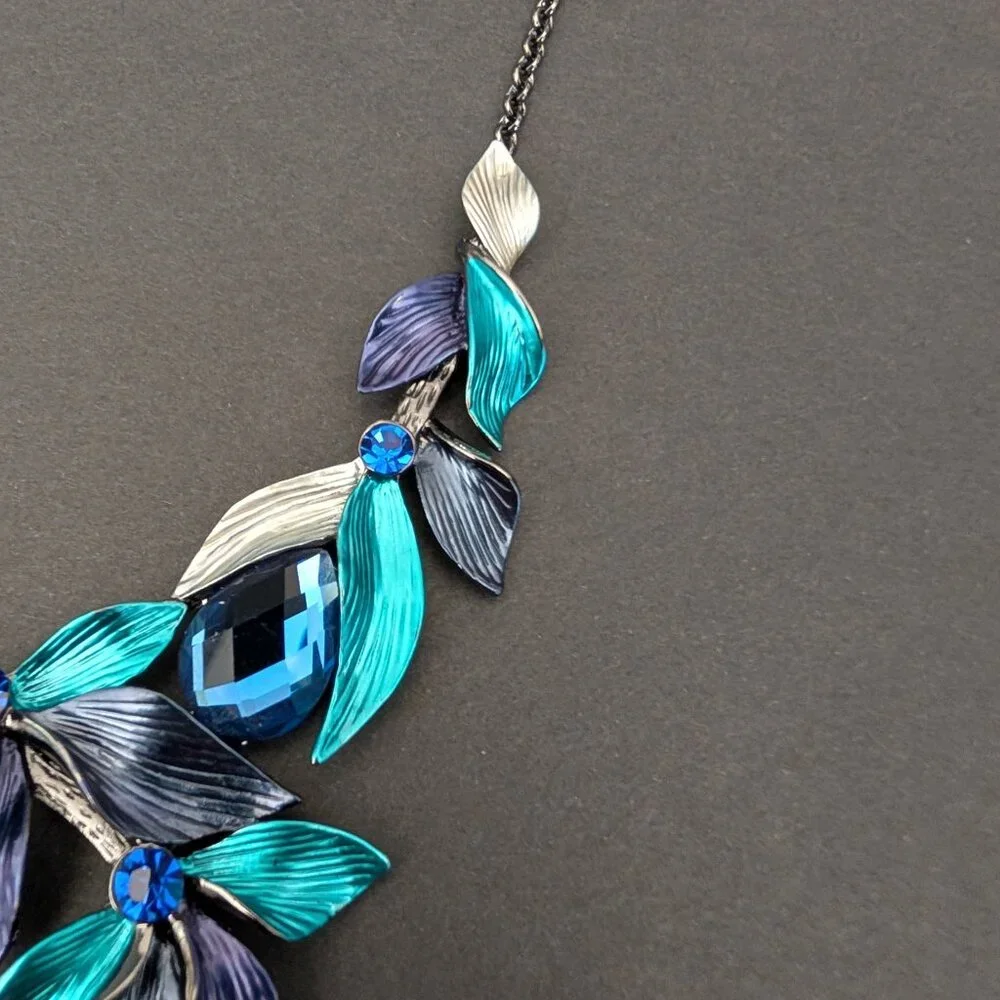 Navy, silver and teal statement necklace